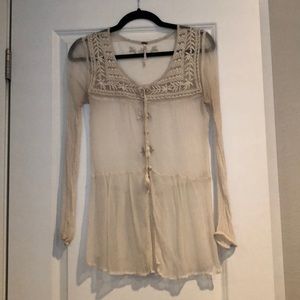 Free People sheer cream blouse size S